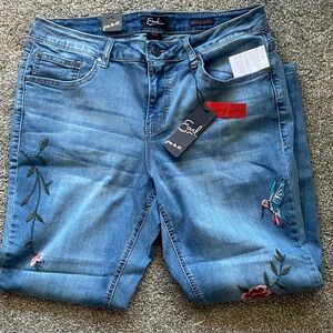 Women's Blue Hummingbird  Embroidered Jeans